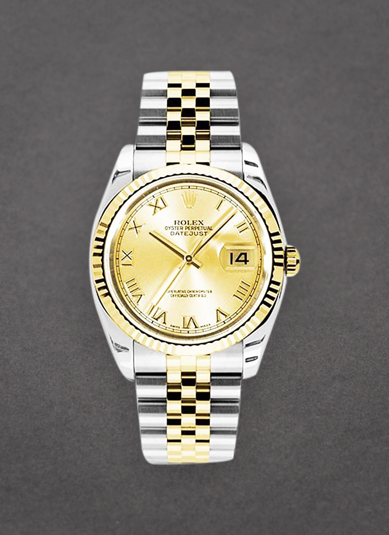 Rolex Unworn Datejust 36mm in Steel with Yellow Gold Fluted Bezel