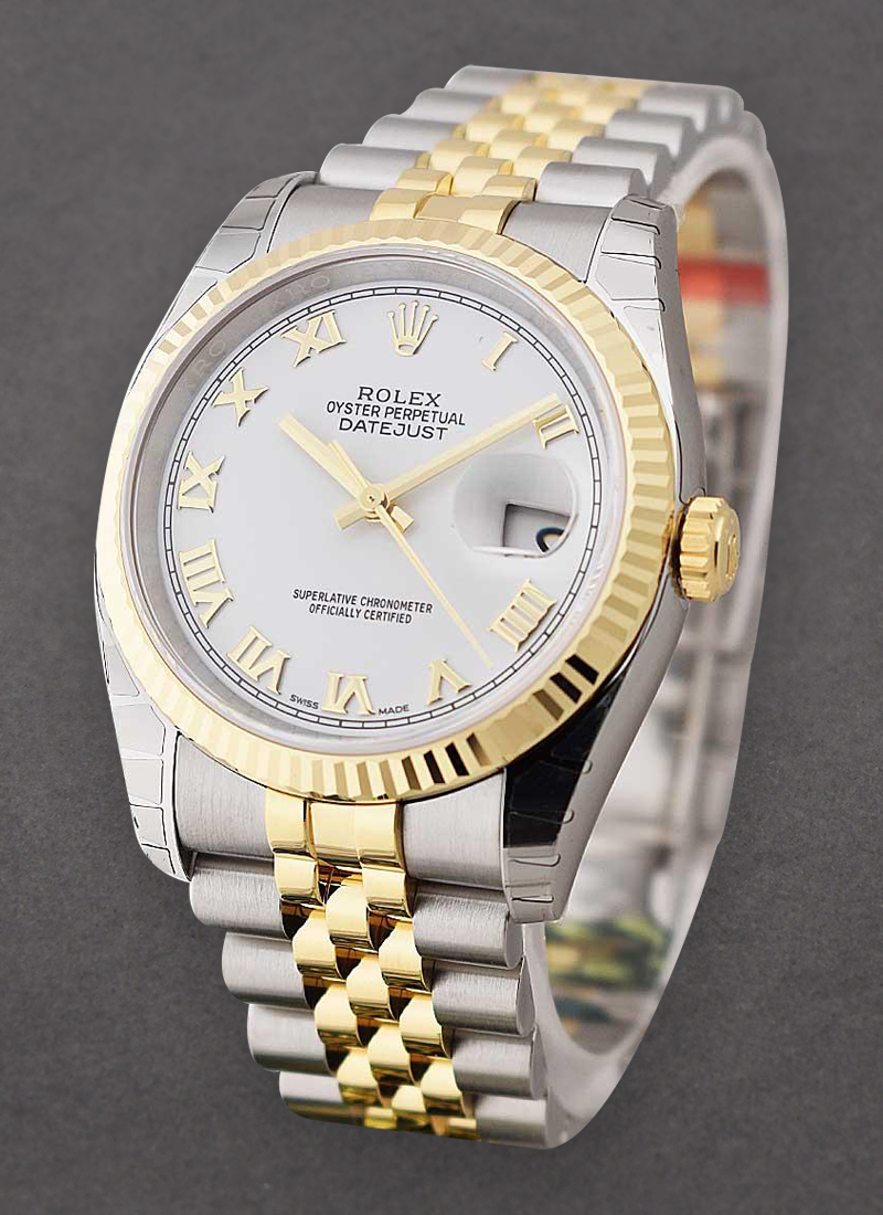 Rolex Unworn Datejust 36mm in Steel with Yellow Gold Fluted Bezel