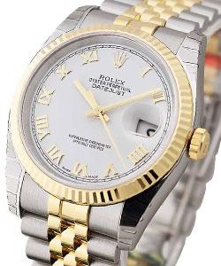 Datejust 36mm in Steel with Yellow Gold Fluted Bezel on Jubilee Bracelet with White Roman Dial