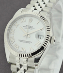 Datejust 31mm Mid Size in Steel with Fluted Bezel on Steel Jubilee Bracelet with  White Roman Dial