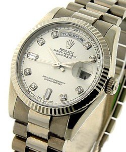 Men's President Day - Date in  White Gold with Fluted Bezel On President Bracelet with Silver Diamond Dial