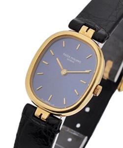 Ellipse Ref 4764J - Ladies SIze in Yellow Gold on Black Crocodile Leather Strap with Blue Dial