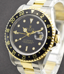 GMT Master 2-Tone with Yellow Gold Black Bezel on Oyster Bracelet with Black Dial