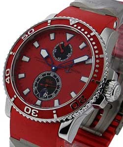 Maxi Marine Diver Chronometer RED Steel on Rubber Strap with RED Dial and Strap