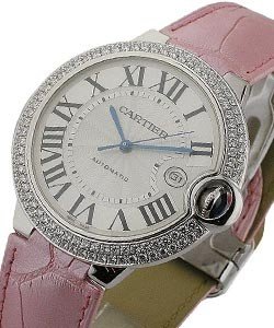 Ballon Bleu Large Size with Diamond Bezel White Gold on Strap with Silver Dial