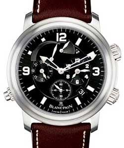 Leman GMT Alarm 40mm Autoamtic in Brushed Titanium on Brown Calfskin Leather Strap with Black Dial