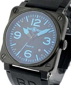 BR03-92 Automatic in arbon Finish Steel- Limited Edition on Black Rubber Strap with Black Dial with Blue Arabic Markers