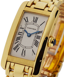 Tank Americaine - Small Size in Yellow Gold on Yellow Gold Bracelet with Silver Dial