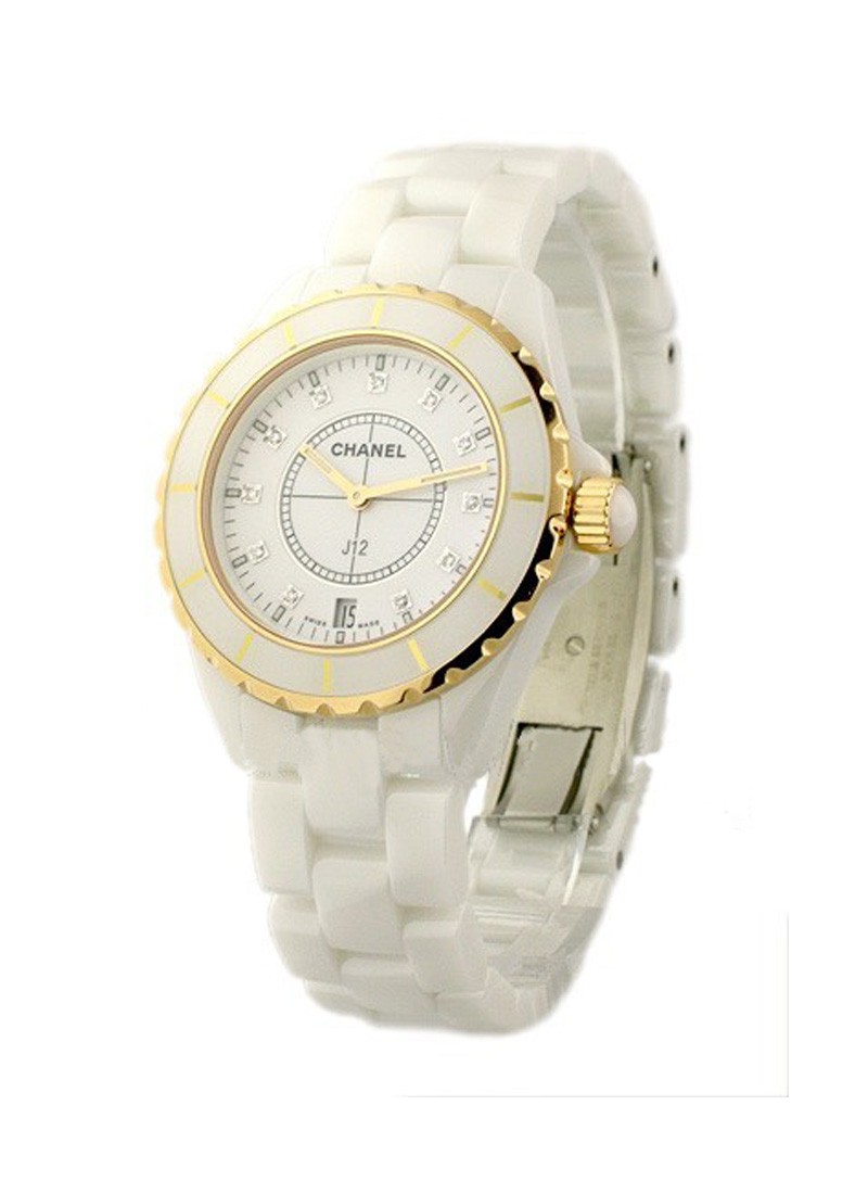 H2180 Chanel J 12 - White Large Size with Diamonds