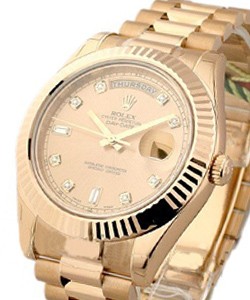 Day-Date II President in Rose Gold with Fluted Bezel on Bracelet with Champagne Baguette Diamond Dial