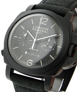 PAM 317 - 1950 GMT 8 Day Chrono Monopulsante in Ceramic on Black Crocodile Leather Strap with Black Dial