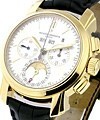 Malte Perpetual Calendar Chronograph in Yellow Gold on Black Crocodile Leather Strap with Silver Dial