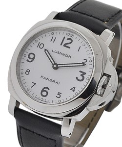 PAM 114 - Luminor Base in Steel on Black Calfskin Leather Strap with White Dial