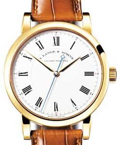 Richard Lange Mens Manual in Yellow Gold On Brown Alligator Leather Strap with Silver Roman Dial