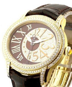 Millenary Ladies in Yellow Gold with Diamond Bezel on Brown Alligator Leather Strap with Brown Pave Diamond Dial
