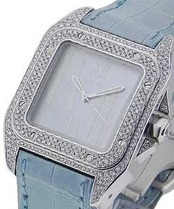 Santos 100 Mid Size in White Gold with Diamond Case on Strap with MOP Dial