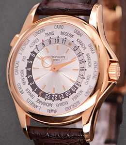 5130R World Time Current Version in Rose Gold on Black Alligator Leather Strap with Guilloche Silver Dial