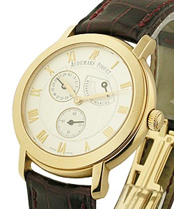 Jules Audemars with Power Reserve in Rose Gold  on Brown Leather Strap with White Dial