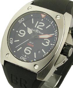 BR 02-92 Marine in Steel on Black Rubber Strap with Black Dial