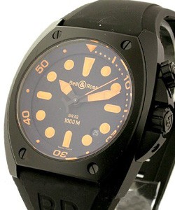 BR 02-92 Marine in Carbon Finished PVD Steel on Black Rubber Strap with Orange Dial