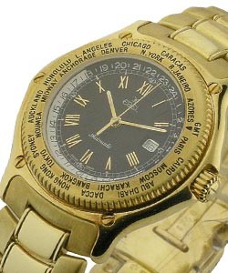 Voyager Geographic World Time Yellow Gold on Bracelet with Black Dial