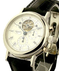 Breguet Tourbillon Chronograph in White Gold on Black Alligator Leather Strap with Silver Dial