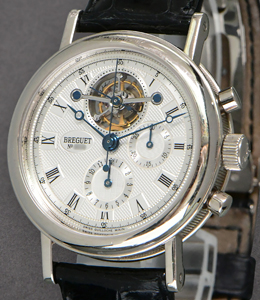 Breguet Tourbillon Chronograph in White Gold on Black Alligator Leather Strap with Silver Dial