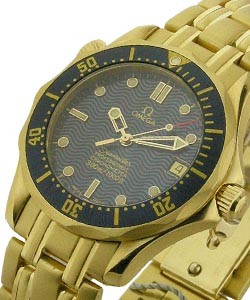 Mid Size Seamaster 300m in Yellow Gold on Yellow Gold Bracelet with Blue Dial