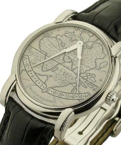 Gerard Mercator Double Retrograde in Platinum on Black Leather Strap with Silver Dial