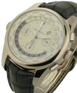 World Time Chronograph 43mm in White Gold on Black Crocodile Leather Strap with White Dial