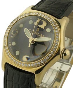 Mid Size Bubble with Diamond Bezel Yellow Gold - Black Dial on Strap