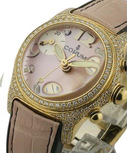 Mid Size Yellow Gold Bubble Diamond Case & Bezel with Pink MOP Dial