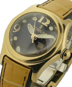 Mid Size Bubble Quartz in Yellow Gold Yellow Gold on Strap withBlack Dial