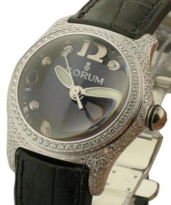Mid Size Bubble with Diamond Case & Bezel White Gold on Strap with Black Dial