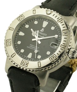Diver in Steel on Black Leather Strap with Black Dial