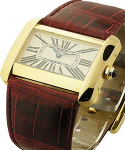 Tank Divan Large Size Quartz in Yellow Gold on Brown Crocodile Leather Strap with Silver Dial