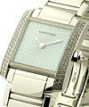 Tank Francaise Large Size in White Gold with Diamond Bezel on White Gold Bracelet with Light Blue Dial
