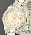 Mid Size Datejust - White Gold - Diamond Bezel on President Bracelet with Salmon String Diamond Dial