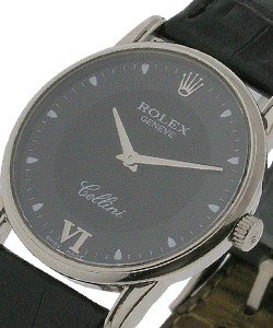 Cellini - 34mm -  White Gold on Black Strap with Black Dial