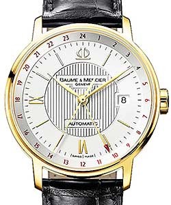 Classima Executive GMT in Yellow Gold  on Black Leather Strap with White Dial