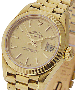 President Ladies in Yellow Gold with Fluted Bezel on President Bracelet with Champagne Stick Dial