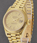 President Ladies in Yellow Gold with Fluted Bezel on President Bracelet with Champagne Stick Dial