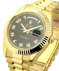 Day-Date II President in Yellow Gold with Fluted Bezel on Yellow Gold President Bracelet with Black Wave Arabic Dial