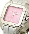 Santos 100 Lady's - Pink Opaline Dial Steel Bezel - White Strap