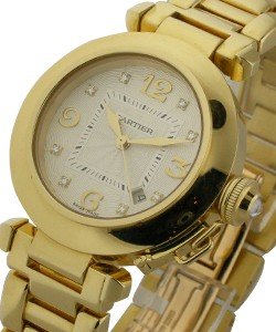 Pasha in Yellow Gold  on Bracelet with Silver Diamond Dial