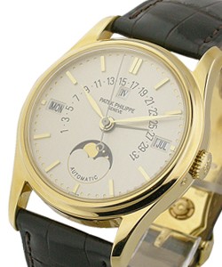 Perpetual Calendar Ref 5050J in Yellow Gold on Black Leather Strap with Silver Dial