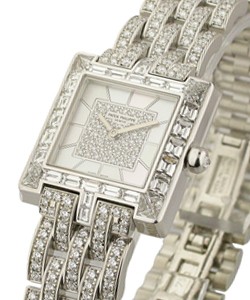 Gondolo Ref 4875/1G in White Gold with Baguette Bezel on White Gold Diamond Bracelet with Pave Diamond Dial