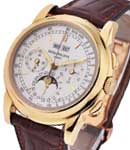Perpetual Calendar Chronograph Moonphase in Yellow Gold on Brown Alligator Leather  Strap with Silver Dial