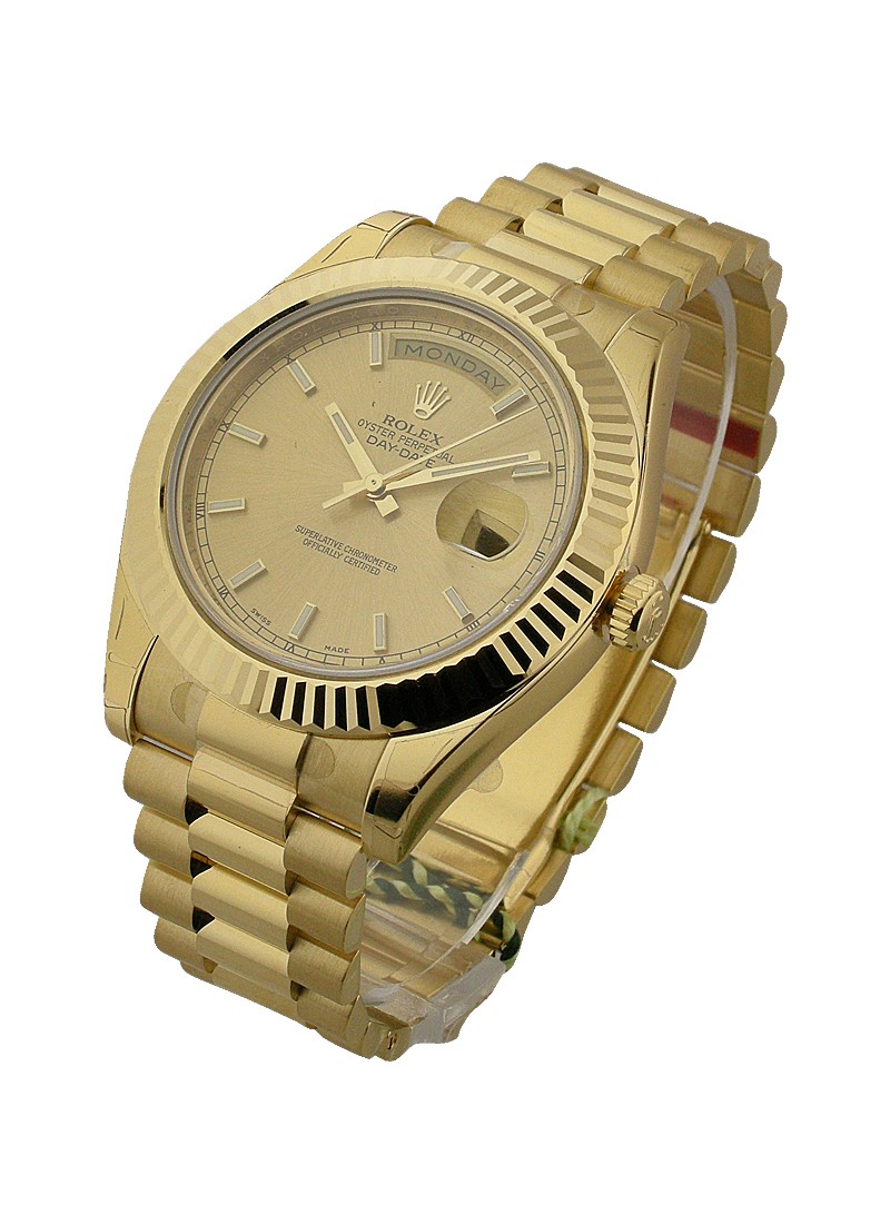 Rolex Unworn Day-Date II President in Yellow Gold with Fluted Bezel