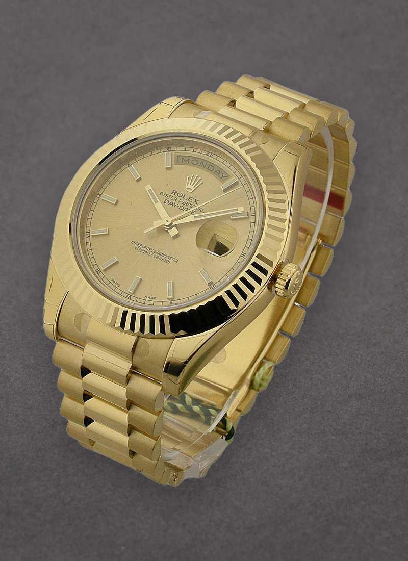 Rolex Unworn Day-Date II President in Yellow Gold with Fluted Bezel